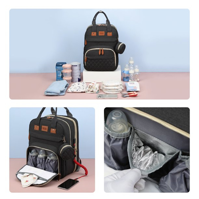 Folding Mommy Bag Lightweight Portable Folding Crib Bed Large Capacity Baby Diaper Bag Mom Backpack Changing Table Baby Bags