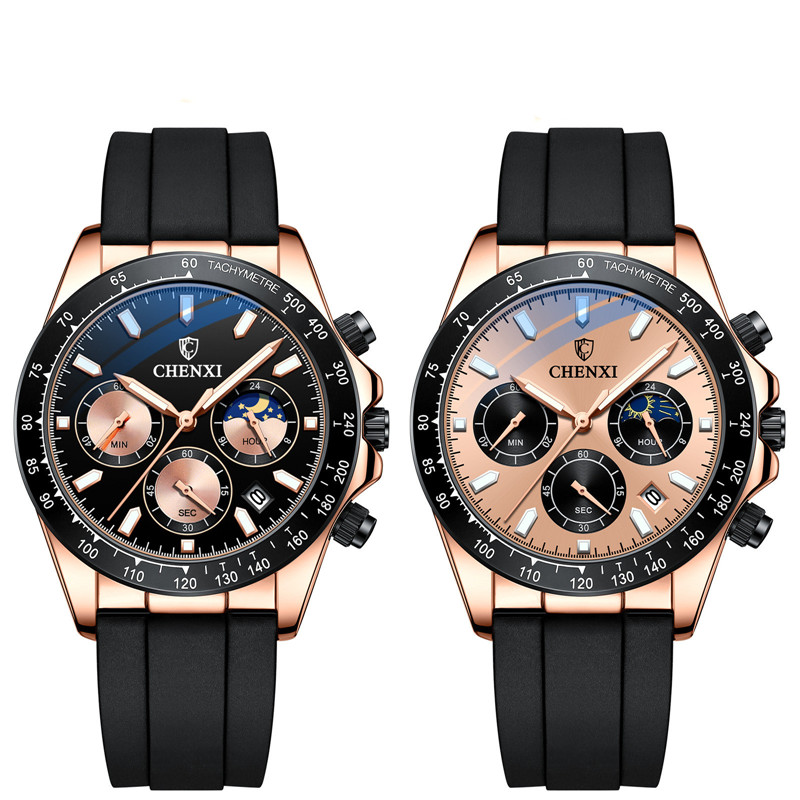 CHENXI Watches Men Fashion Casual Sport Quartz Wristwatch Waterproof Moon Phase Chronograph Luminous Watch Men Business Watch