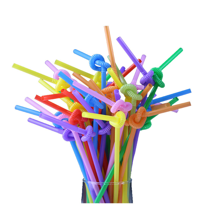 100pcs/pack Colorful Disposable Plastic Curved Drinking Straws Wedding Birthday Party Bar Drink Plastic Straws Bubble Tea Straw