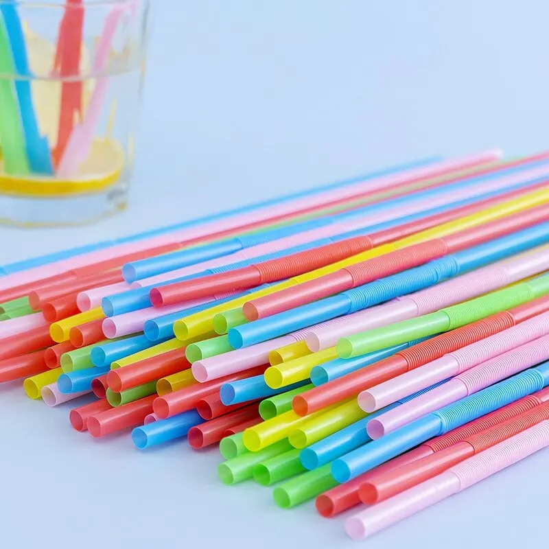100pcs/pack Colorful Disposable Plastic Curved Drinking Straws Wedding Birthday Party Bar Drink Plastic Straws Bubble Tea Straw