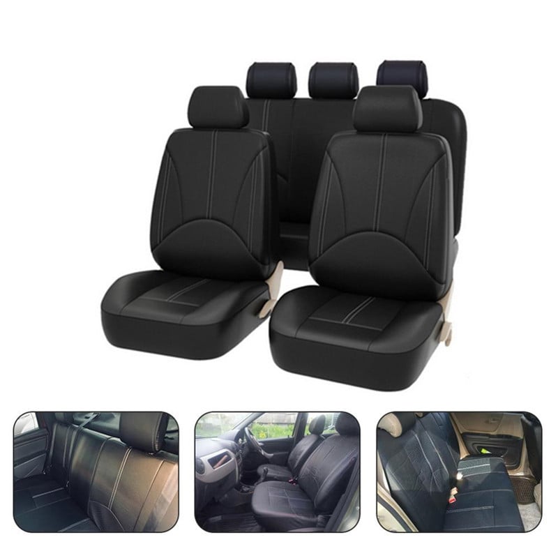 9pcs/set Universal Auto Seat Cover Front Rear Head Rest Protector Covers Four Season Car Seat Cover PU Leather Seat Back Cushion