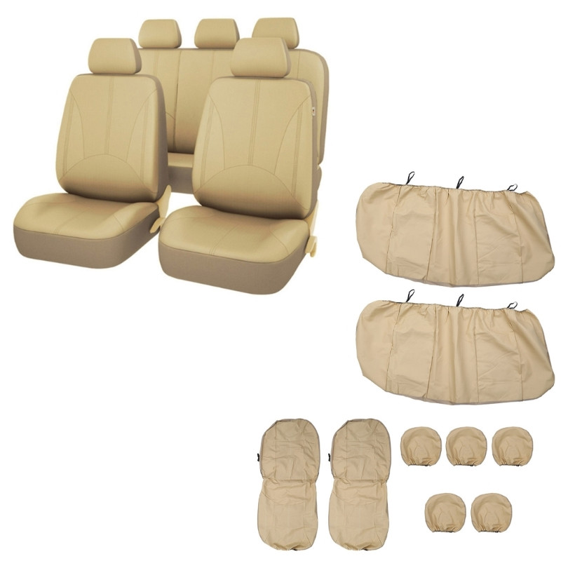 9pcs/set Universal Auto Seat Cover Front Rear Head Rest Protector Covers Four Season Car Seat Cover PU Leather Seat Back Cushion