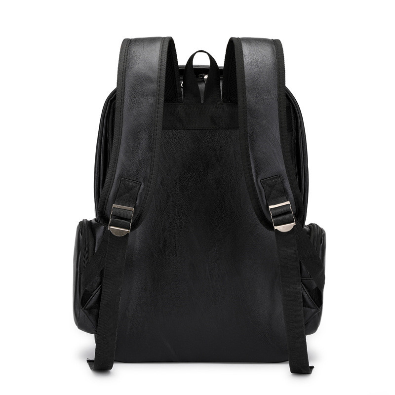 Men Business Casual Backpacks for School Travel Bag Black PU Leather Men's Fashion Shoulder Bags Vintage Boys Men Backpack