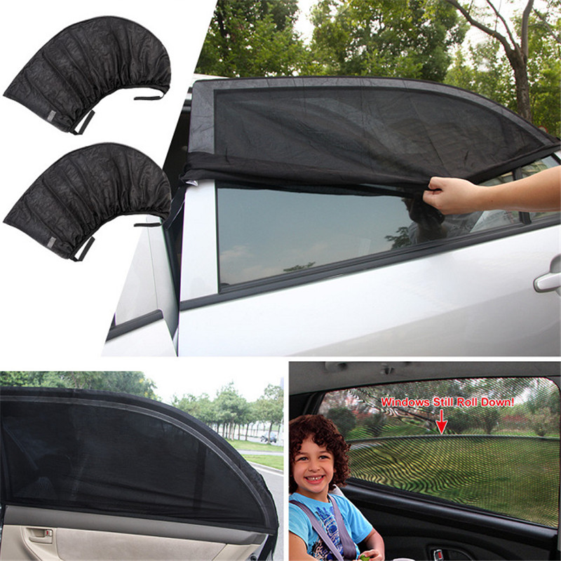 4Pcs Car Sun Visor Rear Front Window Sun Shade Mesh Fabric Sun Visor Shade Cover Shield UV Protector Black Auto Sunshade Curtain