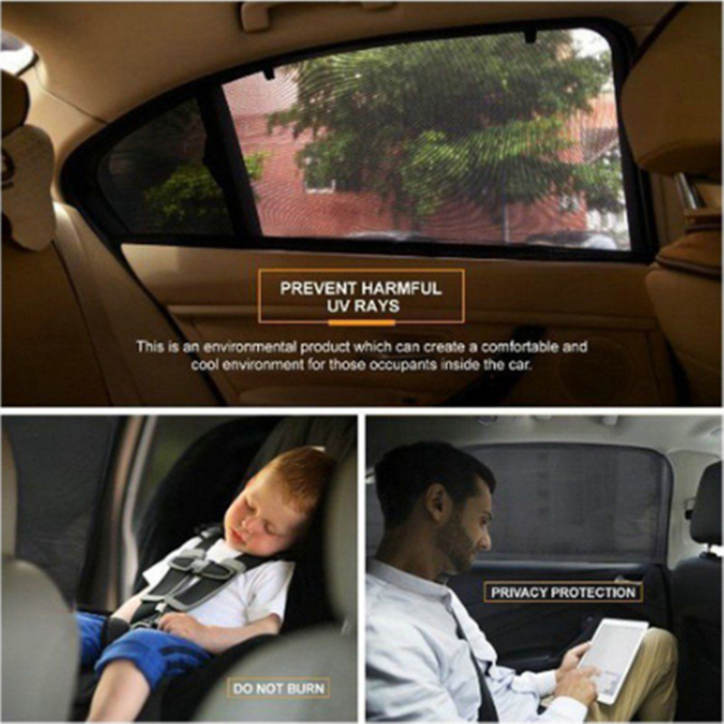 4Pcs Car Sun Visor Rear Front Window Sun Shade Mesh Fabric Sun Visor Shade Cover Shield UV Protector Black Auto Sunshade Curtain