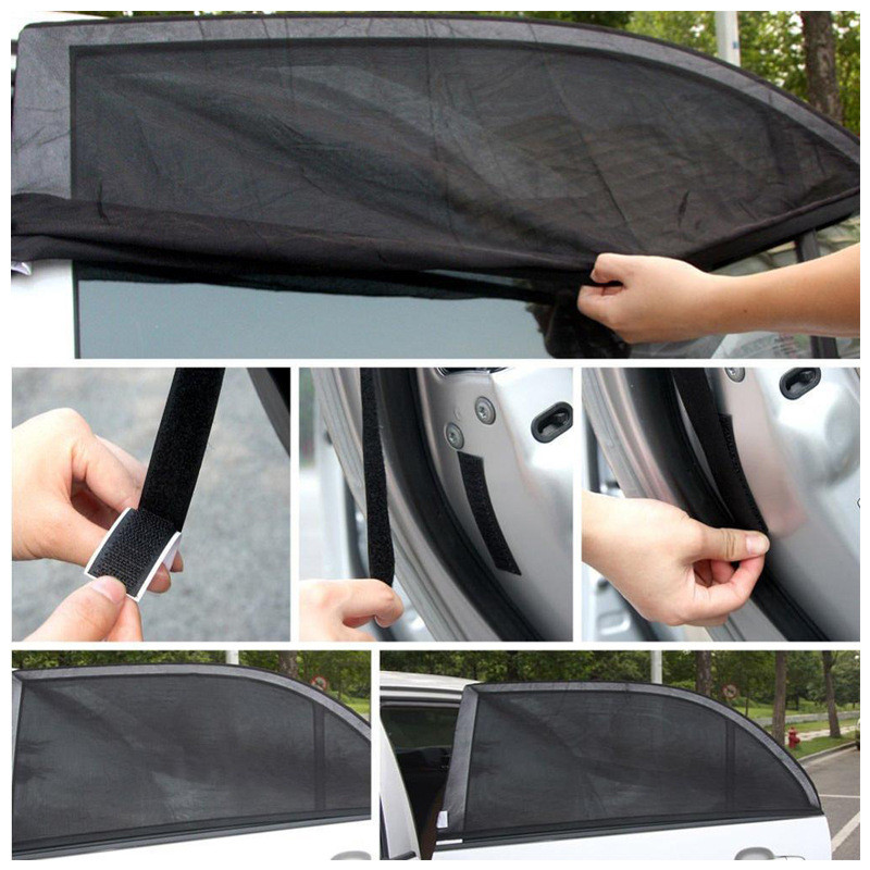 4Pcs Car Sun Visor Rear Front Window Sun Shade Mesh Fabric Sun Visor Shade Cover Shield UV Protector Black Auto Sunshade Curtain