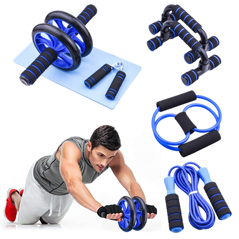 7Pcs/Set Muscle Exercise Equipment Abdominal Press Wheel Roller Home Fitness Equipment Gym Roller Trainer with Push UP Bar Set