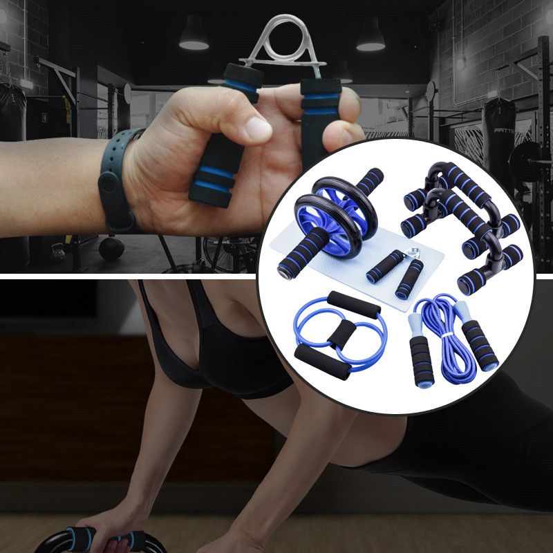 7Pcs/Set Muscle Exercise Equipment Abdominal Press Wheel Roller Home Fitness Equipment Gym Roller Trainer with Push UP Bar Set