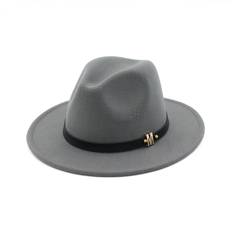 Imitation Woolen Felt Fedora Hats Belt Buckle Decorated Ladies Boater Hat Flat Brim New Retro Winter Autumn Women Men Top Cap