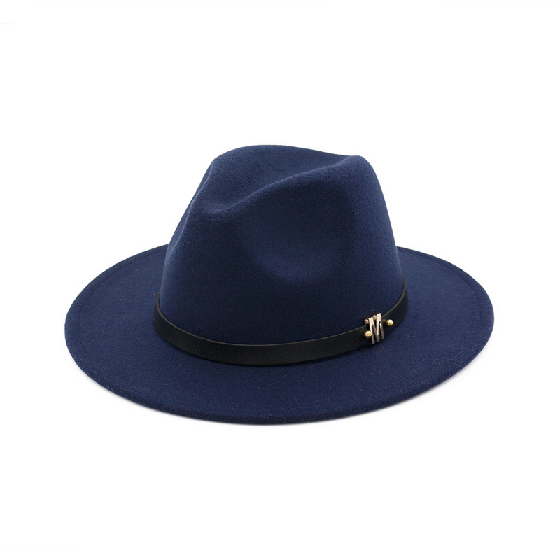 Imitation Woolen Felt Fedora Hats Belt Buckle Decorated Ladies Boater Hat Flat Brim New Retro Winter Autumn Women Men Top Cap