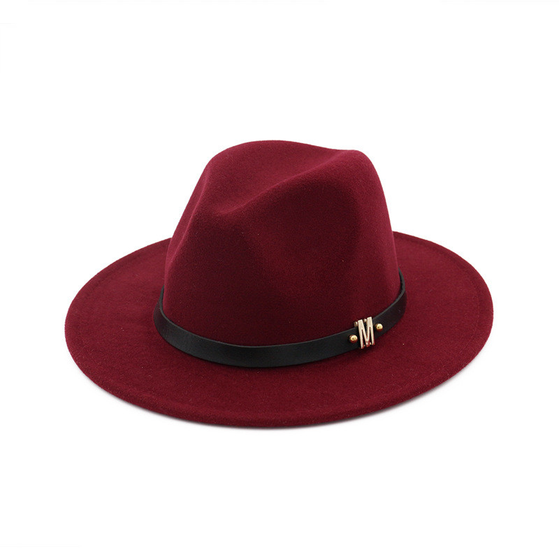 Imitation Woolen Felt Fedora Hats Belt Buckle Decorated Ladies Boater Hat Flat Brim New Retro Winter Autumn Women Men Top Cap