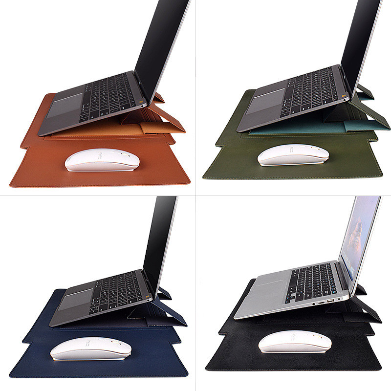 Multipurpose Laptop Bag Case for Macbook Air Pro PU Leather 13/14 /15inch Notebook Cover Laptop Sleeve Bag with Stand Mouse Pad