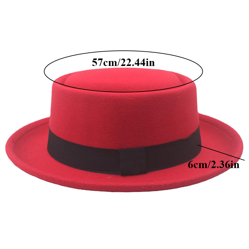 Women Men Flat Top Hat Wide Brim Felt Fedora Hats Winter Autumn Imitation Woolen Round Cap Simple Church Derby Jazz Hat Caps