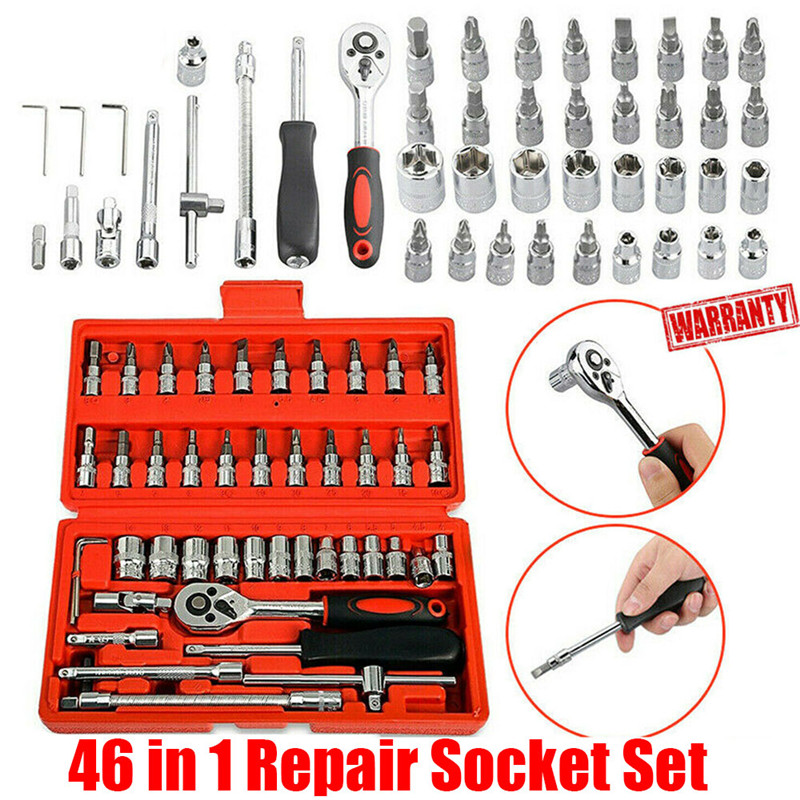 46pcs/set Hand Tool Sets Car Repair Tool Kit Set Mechanical Tools Box for Home 1/4inch Socket Wrench Set Ratchet Screwdriver Kit