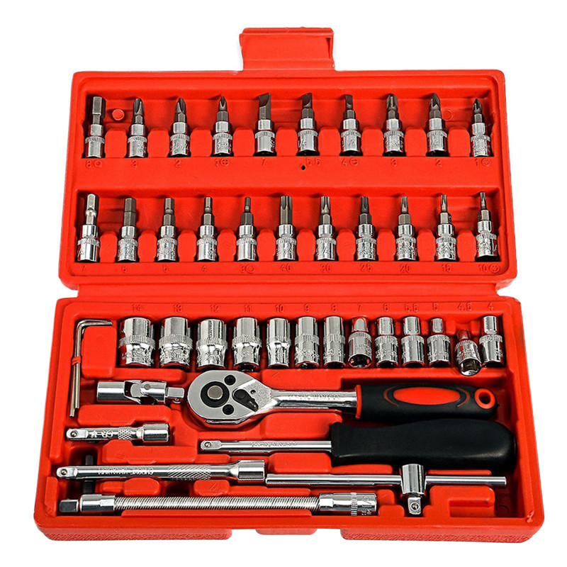 46pcs/set Hand Tool Sets Car Repair Tool Kit Set Mechanical Tools Box for Home 1/4inch Socket Wrench Set Ratchet Screwdriver Kit