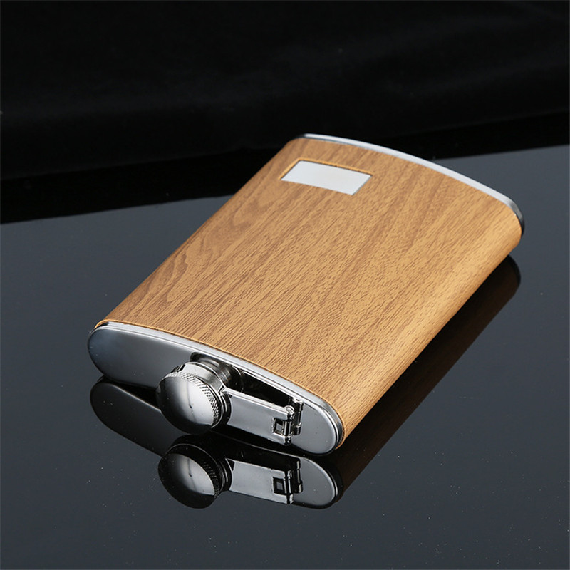 9 oz Wooden Hip Flask Set With 1 Funnel and 4 Cups Whiskey Wine Stainless Steel Flagon Bottle Travel Drinkware For Gifts
