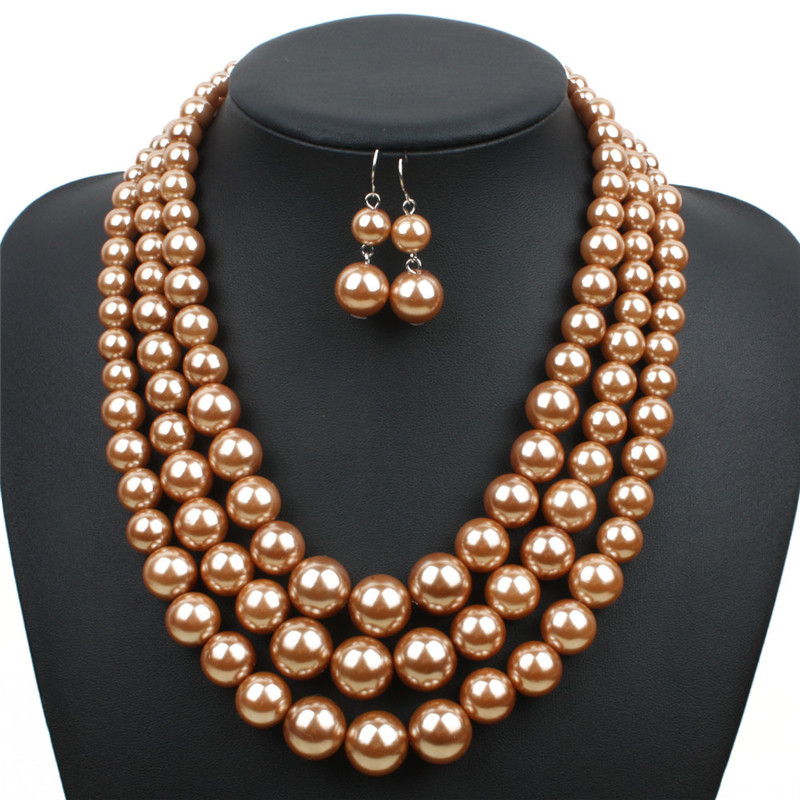 Exaggerated Multilayer Pearl Choker Necklace Earring Set Ladies String Pearl Clavicle Necklace Neck Chain Party Jewelry