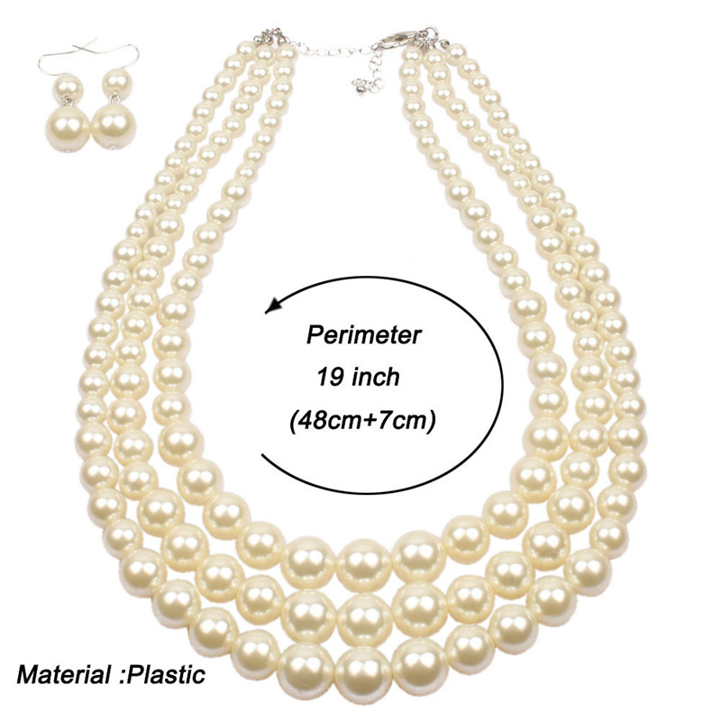 Exaggerated Multilayer Pearl Choker Necklace Earring Set Ladies String Pearl Clavicle Necklace Neck Chain Party Jewelry