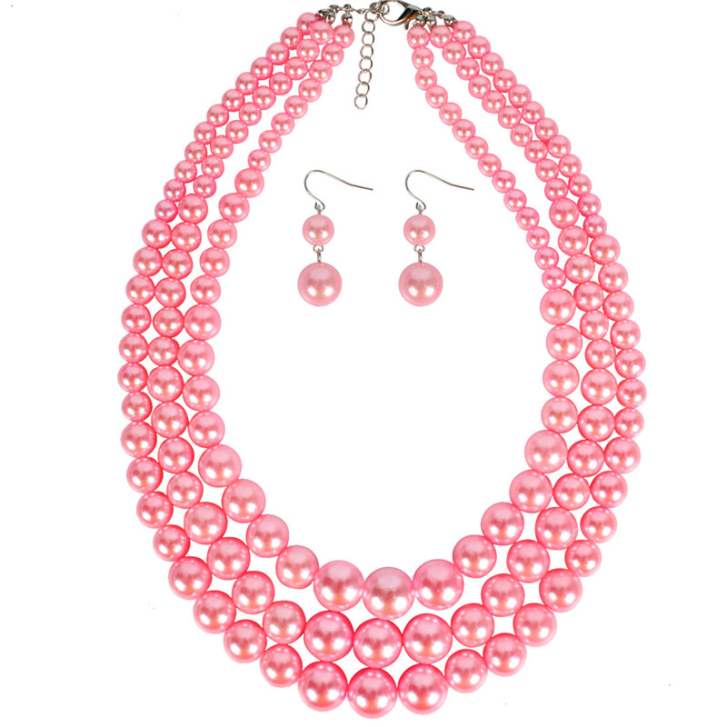 Exaggerated Multilayer Pearl Choker Necklace Earring Set Ladies String Pearl Clavicle Necklace Neck Chain Party Jewelry