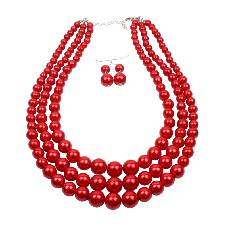 Exaggerated Multilayer Pearl Choker Necklace Earring Set Ladies String Pearl Clavicle Necklace Neck Chain Party Jewelry