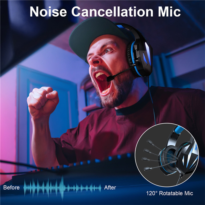 Wired Professional Gamer Headset for PC Laptop PS4 Gaming Headphones Led Light Adjustable Bass Stereo Earphone With Mic