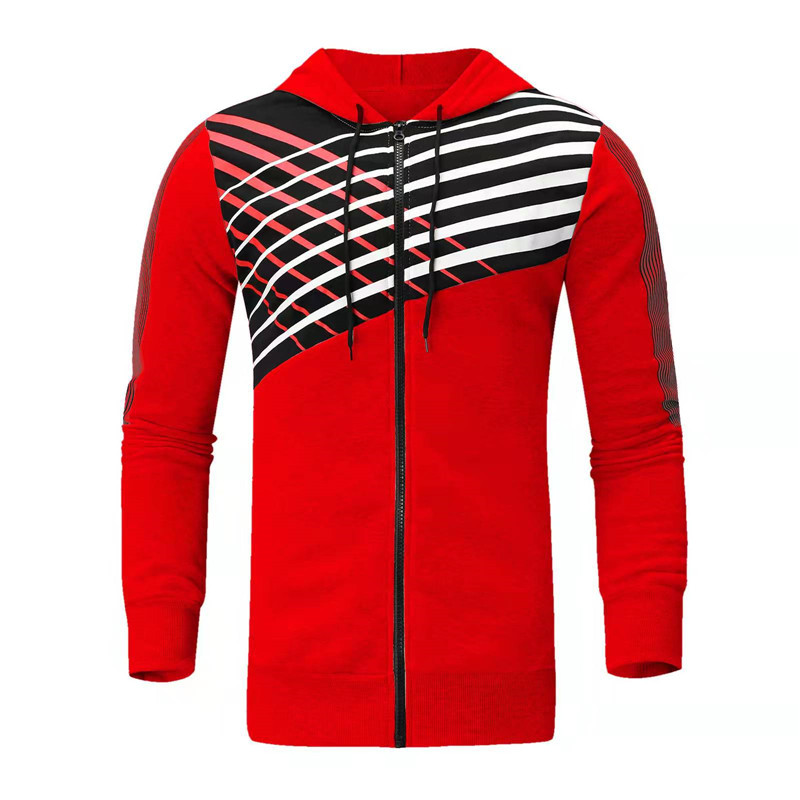 Hooded Long Sleeve Men Jacket Coat Drawstring Zipper Closure Printing Casual Hoodies Sweatshirt Outerwear Male Clothing