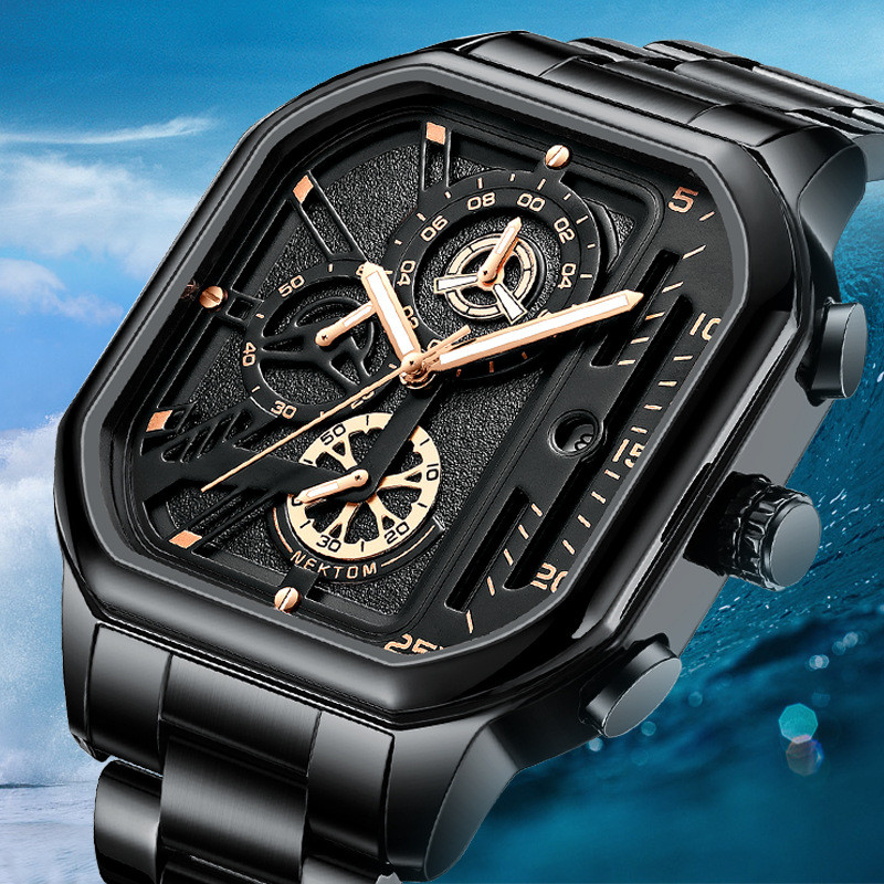 Luxury Business Square Watch Calendar Waterproof Leather Strap Wristwatch Men Fashion Sport Quartz Watch Luminous Watches Clock