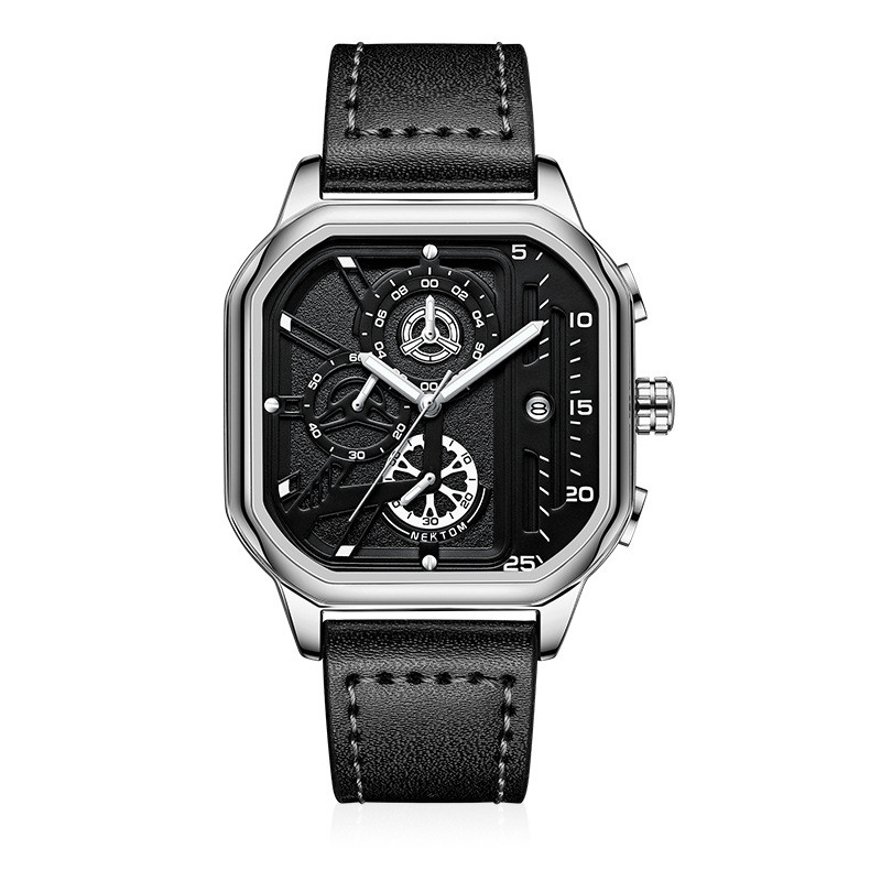 Luxury Business Square Watch Calendar Waterproof Leather Strap Wristwatch Men Fashion Sport Quartz Watch Luminous Watches Clock