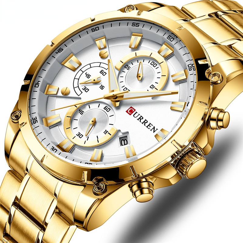 CURREN Men's Fashion Waterproof Sport Quartz Watch Chronograph Wristwatch Luxury Stainless Steel Watches Clock With Luminous