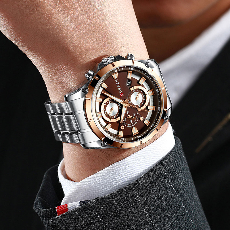 CURREN Men's Fashion Waterproof Sport Quartz Watch Chronograph Wristwatch Luxury Stainless Steel Watches Clock With Luminous