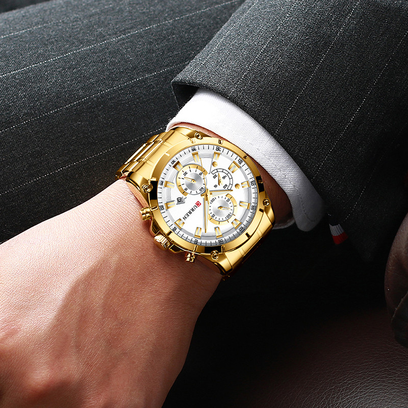 CURREN Men's Fashion Waterproof Sport Quartz Watch Chronograph Wristwatch Luxury Stainless Steel Watches Clock With Luminous