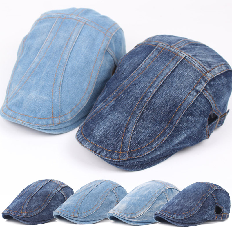 Denim Beret Caps for Women Men Peaked Cap Vintage Unisex Jeans Berets Newsboy Hat Spring Summer Casual Adjustable Hats