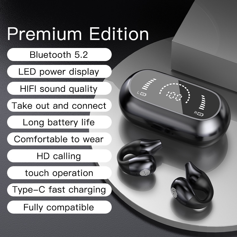 TWS Wireless Headphone Bone Conduction Bluetooth Earphones Stereo Sound Touch Control Ear Clip Headset For Xiaomi iPhone