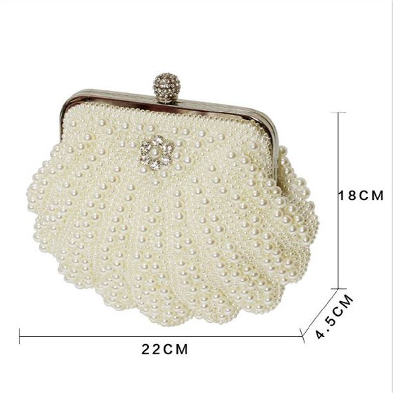 Fashion Women Evening Bags Pearl Beaded Handmade Diamonds Chain Shoulder Messenger Bag Tote Crystal Wedding Clutch Pearl Handbag