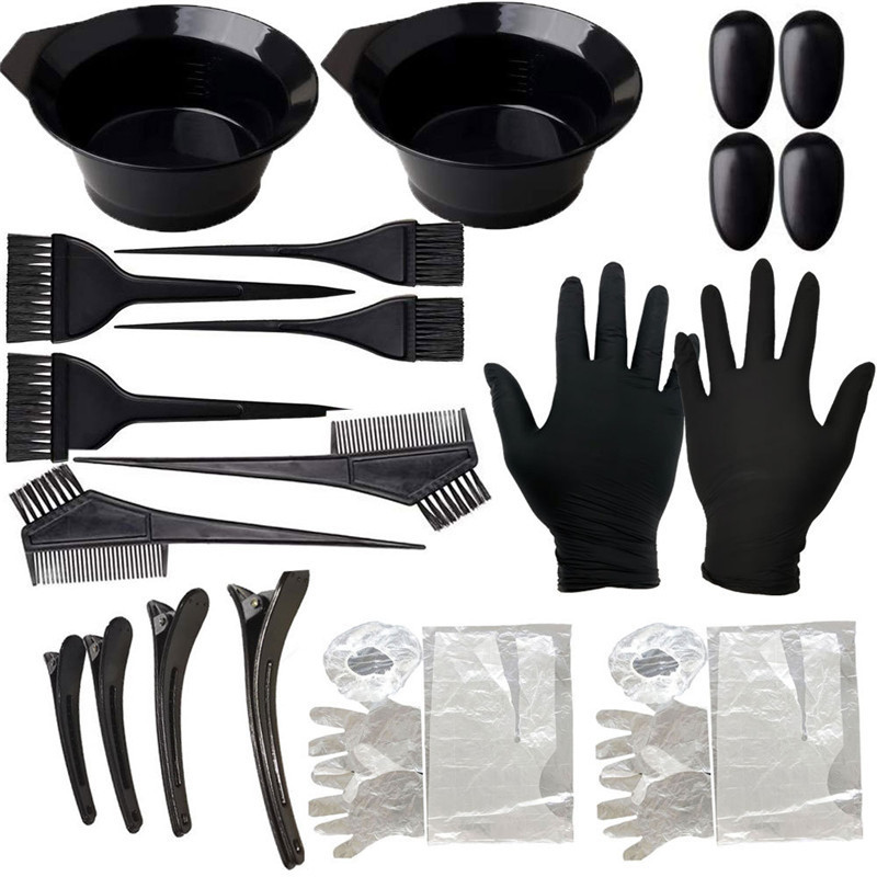 22pcs Hair Dye Color Brush Bowl Set with Ear Caps Dye Mixer Hair Tint Dying Coloring Applicator Hairdressing Styling Accessories
