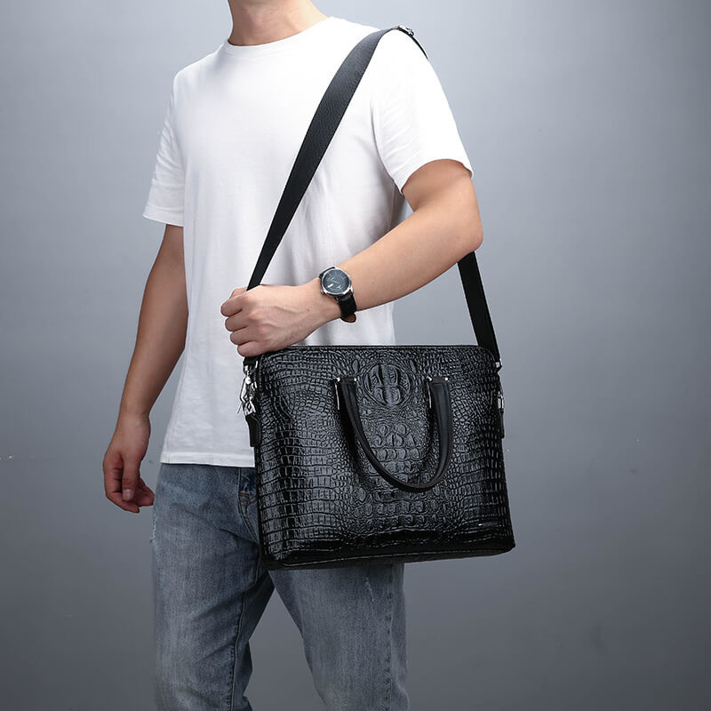 Luxury Double Layer Men's Handbag Men Briefcase Leather Crocodile Pattern Shoulder Bags Male Business Tote Men Laptop Bag
