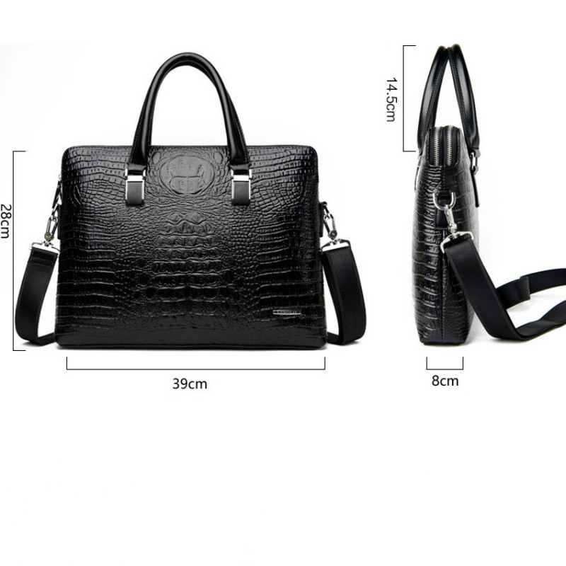 Luxury Double Layer Men's Handbag Men Briefcase Leather Crocodile Pattern Shoulder Bags Male Business Tote Men Laptop Bag