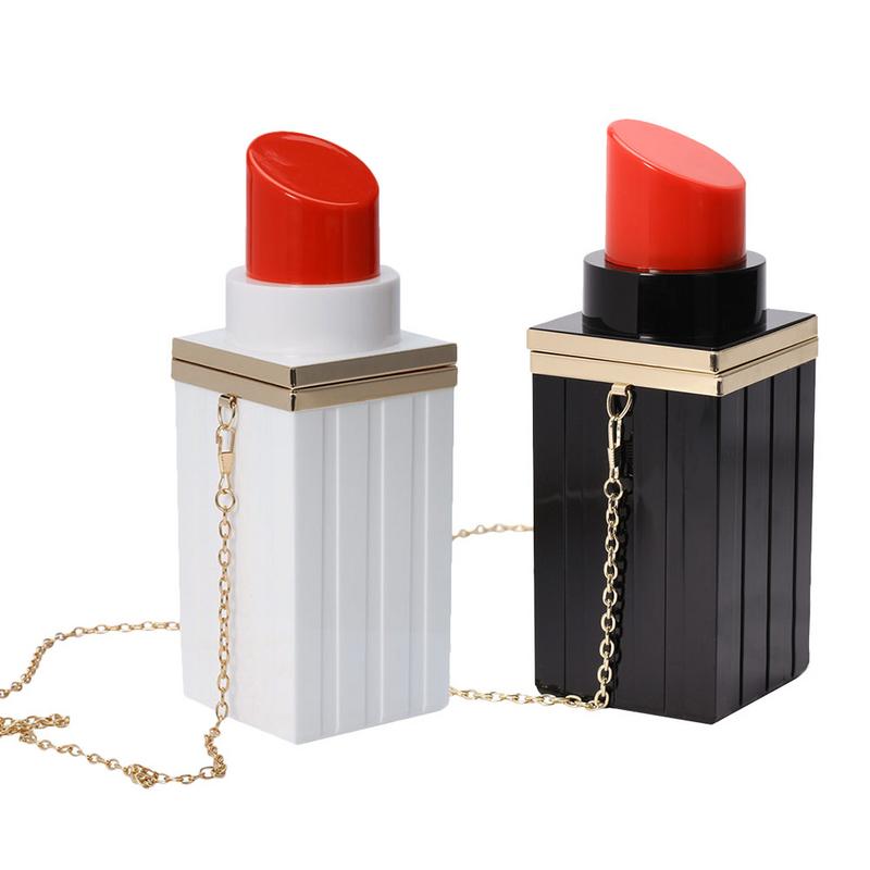 Women Acrylic Black White Chain Shoulder Bag Lipstick Shape Evening Clutches Bags Purse Clutch Vintage Evening Elegant Handbag