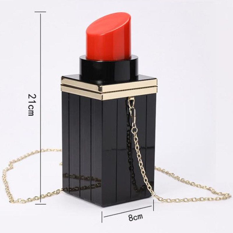 Women Acrylic Black White Chain Shoulder Bag Lipstick Shape Evening Clutches Bags Purse Clutch Vintage Evening Elegant Handbag