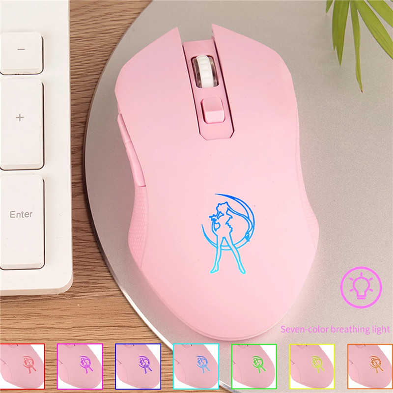 2.4G Pink Girl Wireless Mice Portable Optical Gaming Mouse 1600DPI Silent Computer Mouse for Business Office Home School Gift