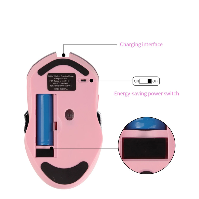 2.4G Pink Girl Wireless Mice Portable Optical Gaming Mouse 1600DPI Silent Computer Mouse for Business Office Home School Gift