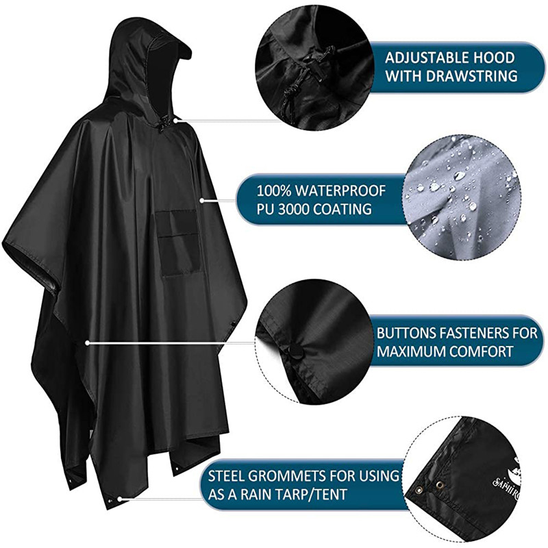 Outdoor Hooded Rain Poncho for Adult Motorcycle Rain Coat Waterproof Lightweight Unisex Raincoat Jacket for Hiking Camping