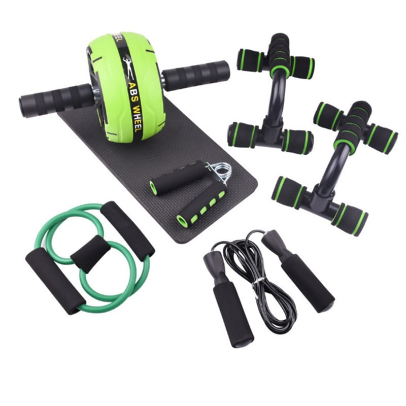 7PCS Resistance Band Push Up Stand Abdominal Wheel AB Roller Jump Rope Grip Strength Exercise Home Gym Fitness Muscle Trainer