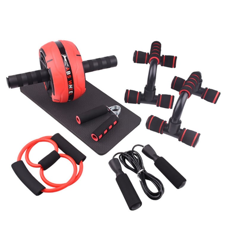 7PCS Resistance Band Push Up Stand Abdominal Wheel AB Roller Jump Rope Grip Strength Exercise Home Gym Fitness Muscle Trainer