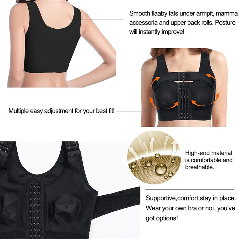 Women Front Closure Gather Bras Post-Surgery Shaper Underwear Bras Compression Posture Corrector Bralette with Breast Support
