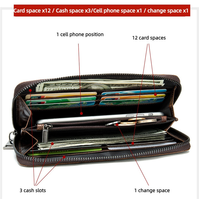 Genuine Leather Long Men Wallet Zipper Pocket Card Holde Male Business Purse Crocodile Coin Pocket Cowhide Men Clutch Bag