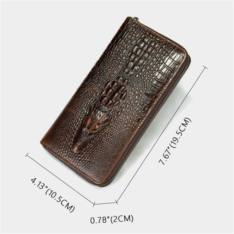Genuine Leather Long Men Wallet Zipper Pocket Card Holde Male Business Purse Crocodile Coin Pocket Cowhide Men Clutch Bag