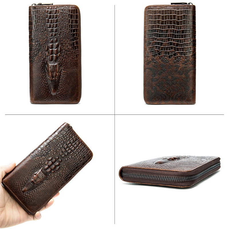 Genuine Leather Long Men Wallet Zipper Pocket Card Holde Male Business Purse Crocodile Coin Pocket Cowhide Men Clutch Bag