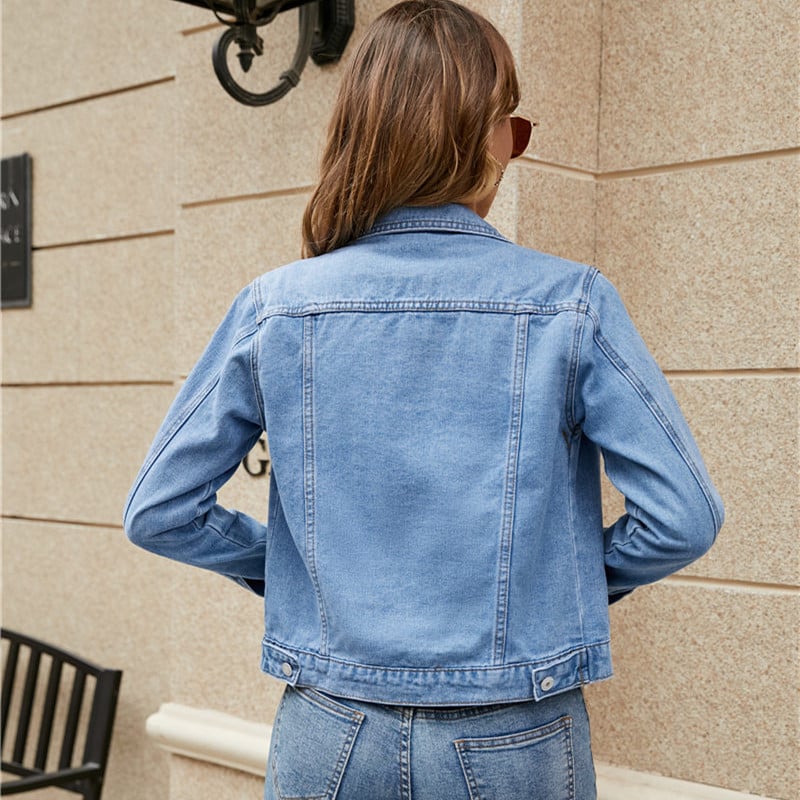 Spring Autumn Women Denim Jacket Solid Color Lapel Flap Pockets Cardigan Coat Buttons Slim Fit Women Streetwear Outerwear