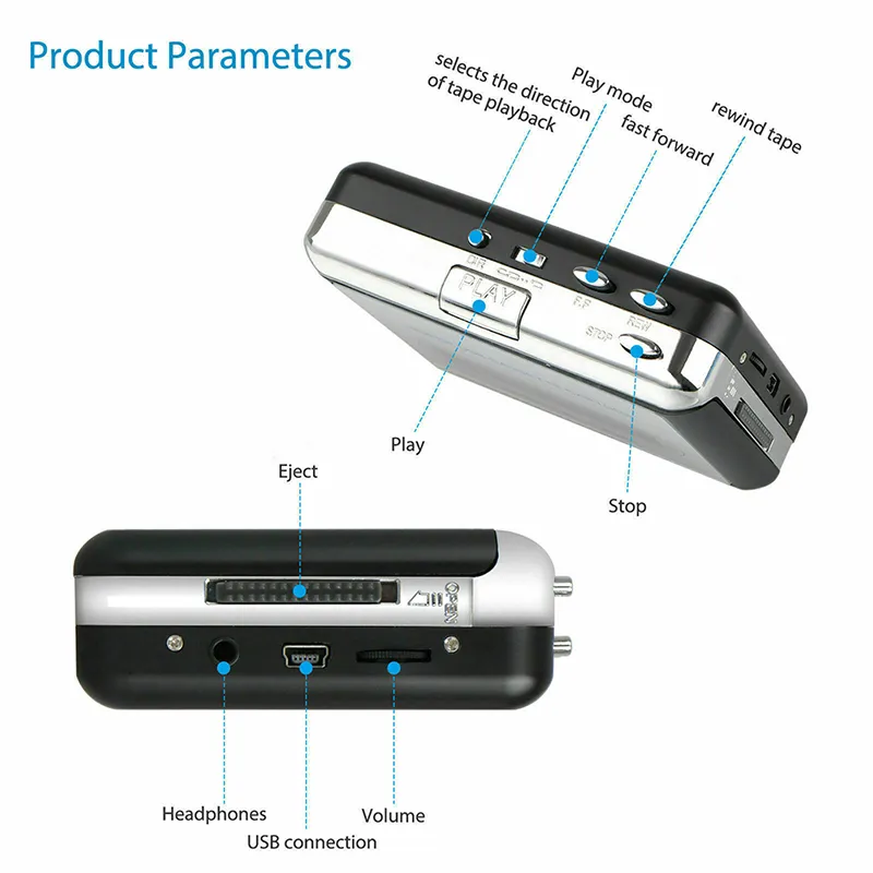 USB Cassette Player Radio Portable Tape Convert Player Tape to MP3/CD Format Capture MP3 Audio Music Via USB Built-in Speaker